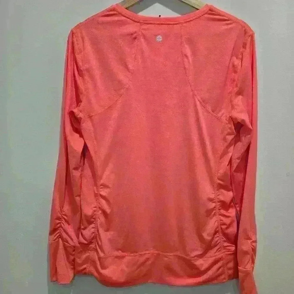 Tangerine Orange Ruched Long Sleeve Running Shirt Top Size M Activewear - Picture 7 of 13